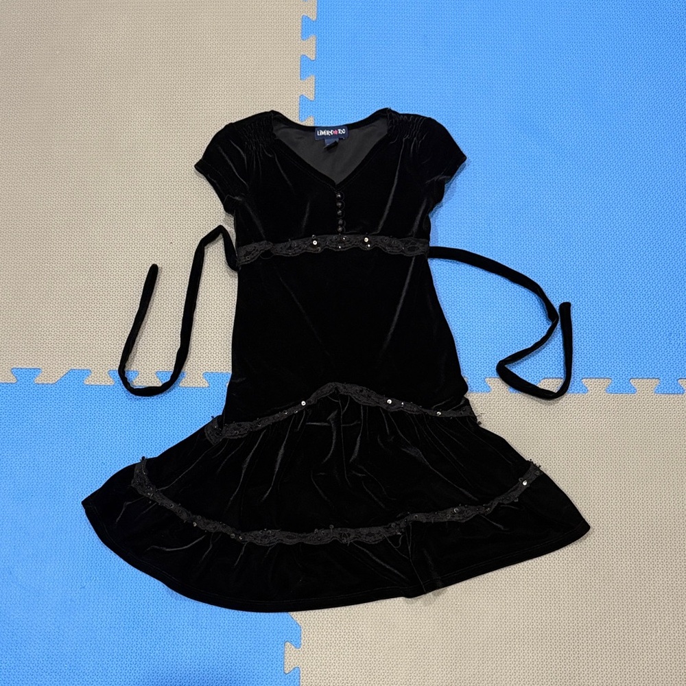 Black Velvet Dress with Lace Trim- limited too size 6